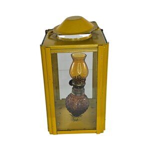 Vintage Square Yellow Square Lantern With Amber Hobanil Oil Lamp Hong Kong